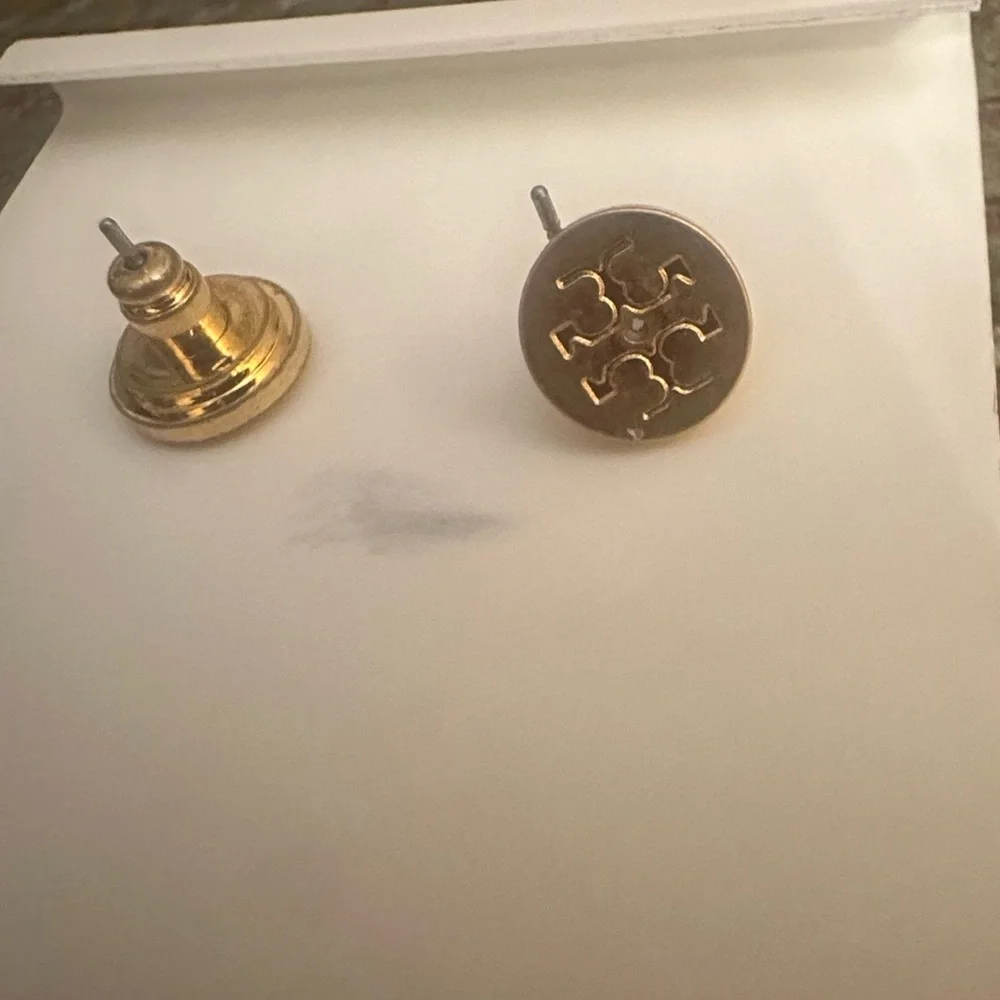 Tory Burch Gold and Green Triple Disc Drop Earrings